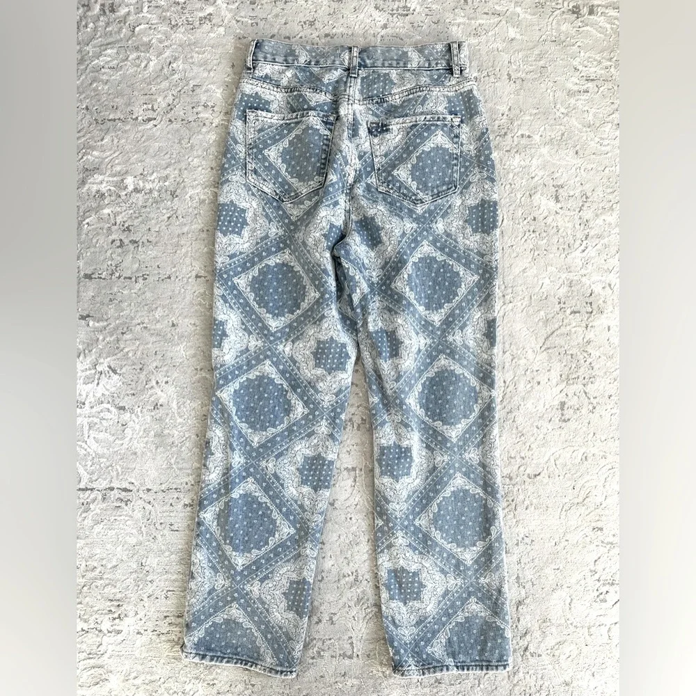 PACSUN High Rise Straight Leg Jeans Women's 28 Blue Bandana Print Button Fly